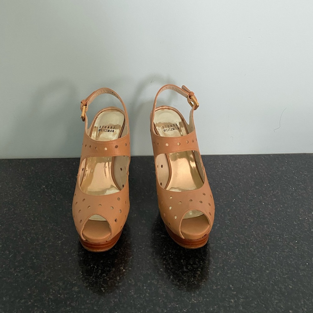 Stuart Weitzman Nude Leather Mary Jane Heels
